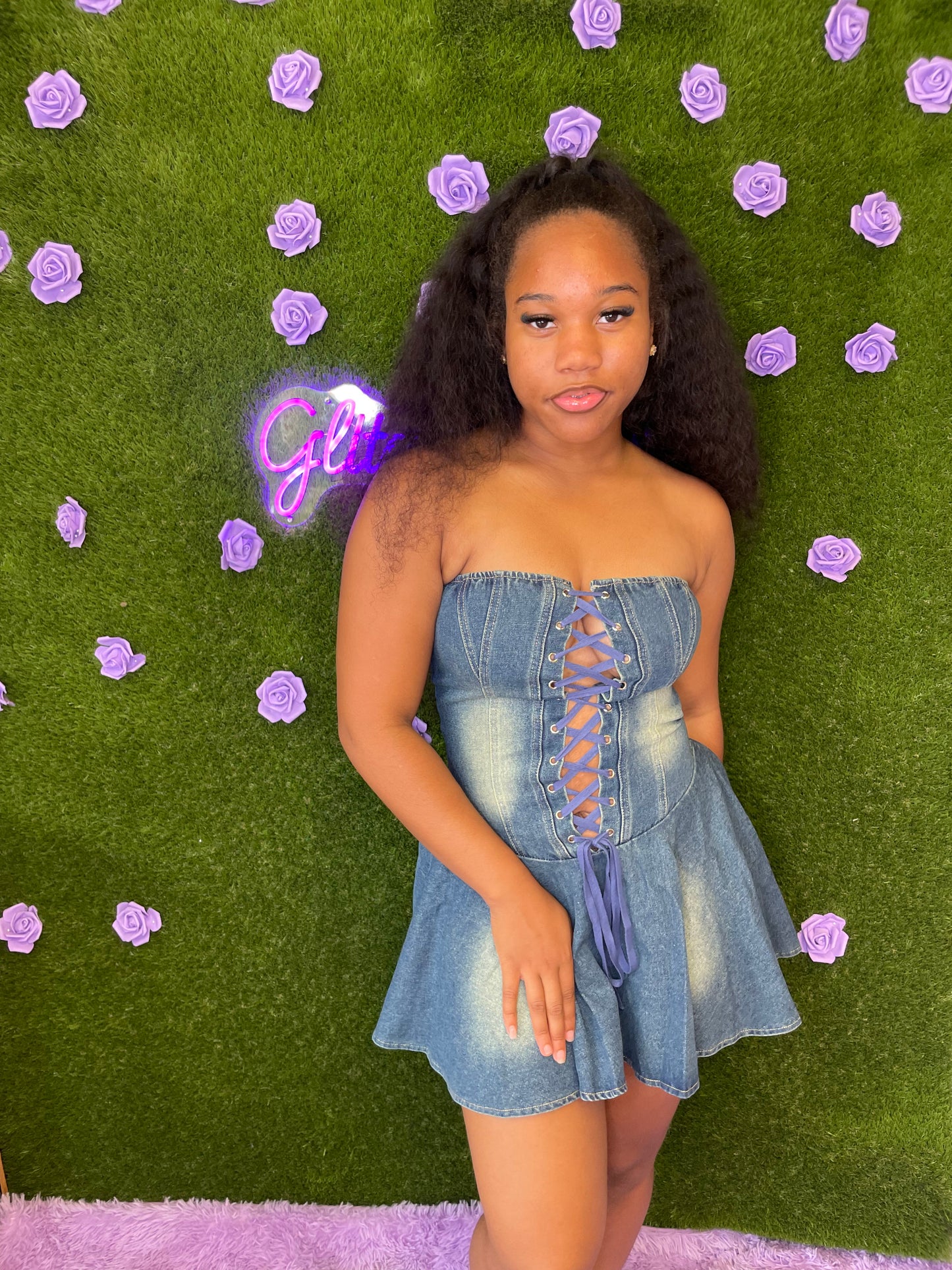 Lace Up Denim Dress
