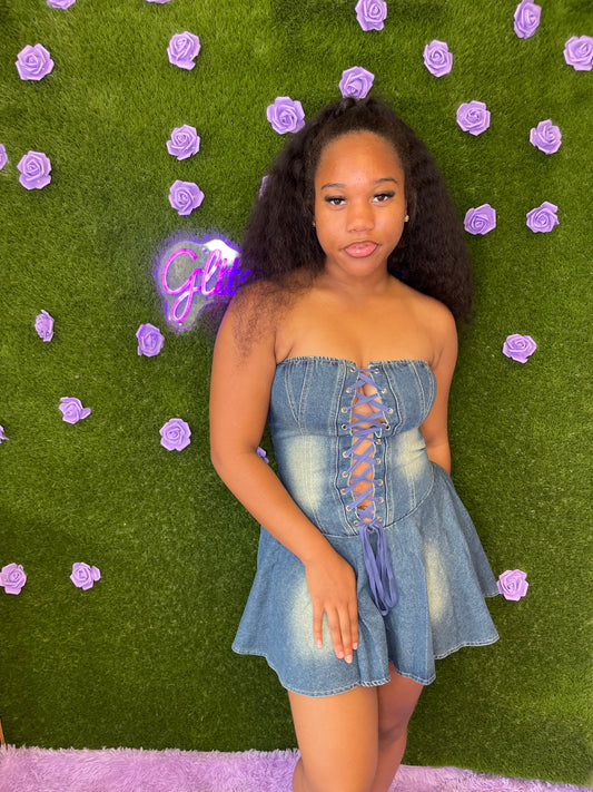 Lace Up Denim Dress